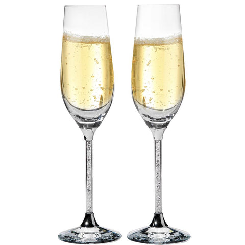 Champagne Flute with Silver Crystals, Set of 2
