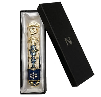 Blue and White Mezuzah with Crystals
