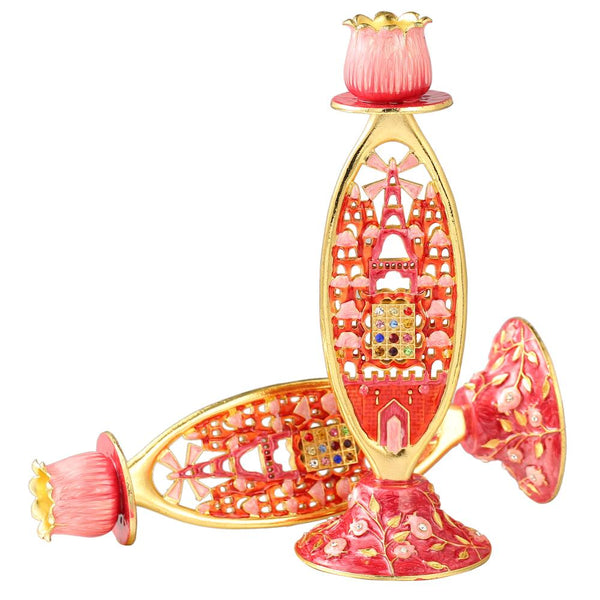 Candle Holder Pink Design with Crystals, Set of 2