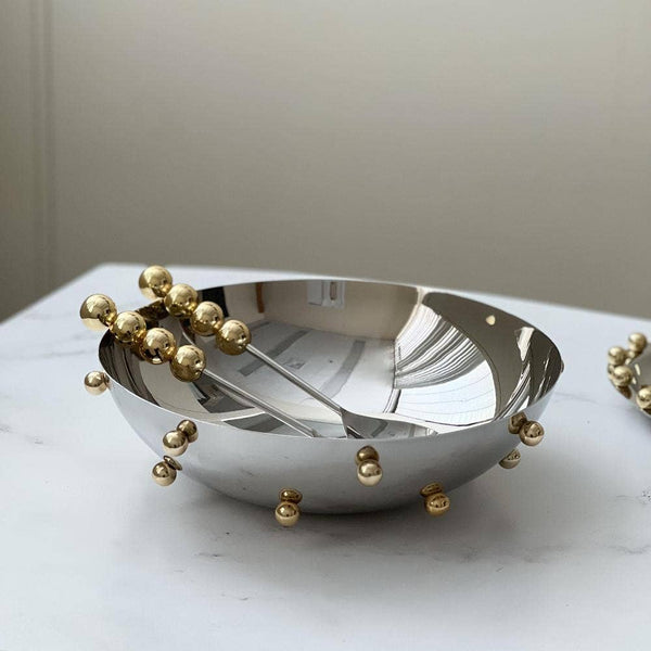 Stainless Steel Salad Bowl With Gold Balls