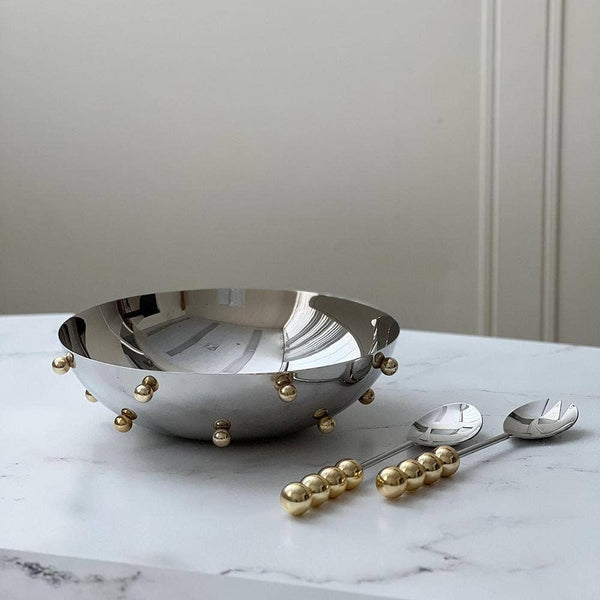 Stainless Steel Salad Bowl With Gold Balls