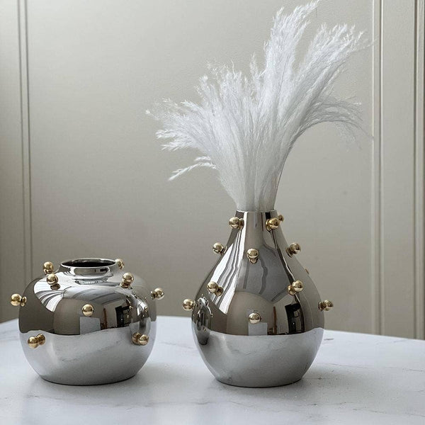 Stainless Steel Vase With Gold Balls Small