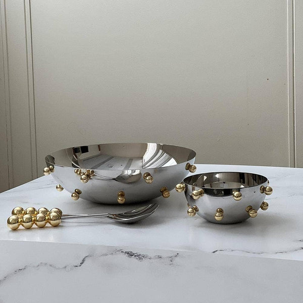 Stainless Steel Salad Bowl With Gold Balls
