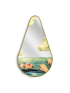 Seletti Gold Frame Mirror Pear Shape, Sea Girl