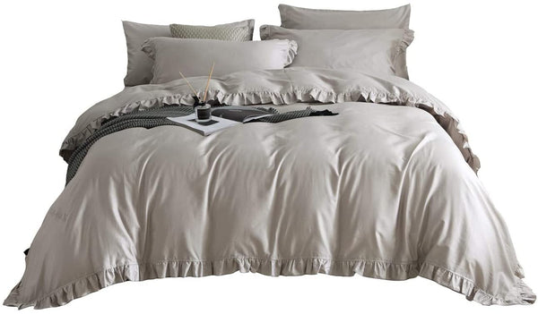 Luxurious Ruffle Edge Duvet Cover Bedding Set, Grey
