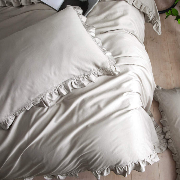 Luxurious Ruffle Edge Duvet Cover Bedding Set, Grey