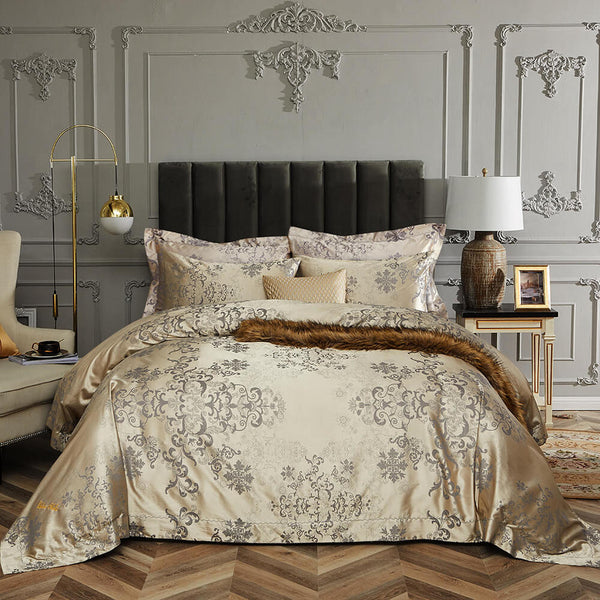 Beige Jacquard Luxury Duvet Cover Bedding Set