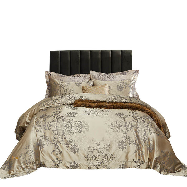 Beige Jacquard Luxury Duvet Cover Bedding Set