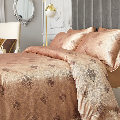 Golden Jacquard Luxury Duvet Cover Bedding Set