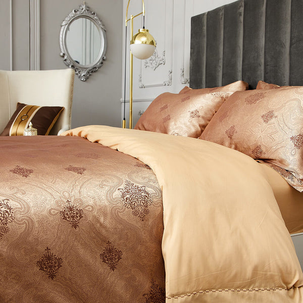 Golden Jacquard Luxury Duvet Cover Bedding Set
