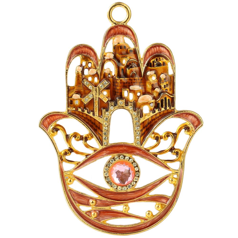 Hamsa City Design Blessing Ornament, Red