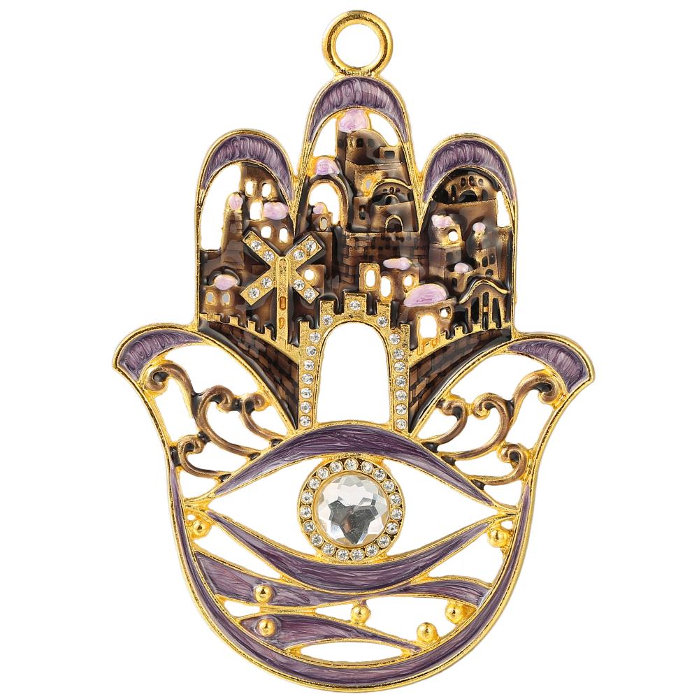 Hamsa City Design Blessing Ornament, Purple