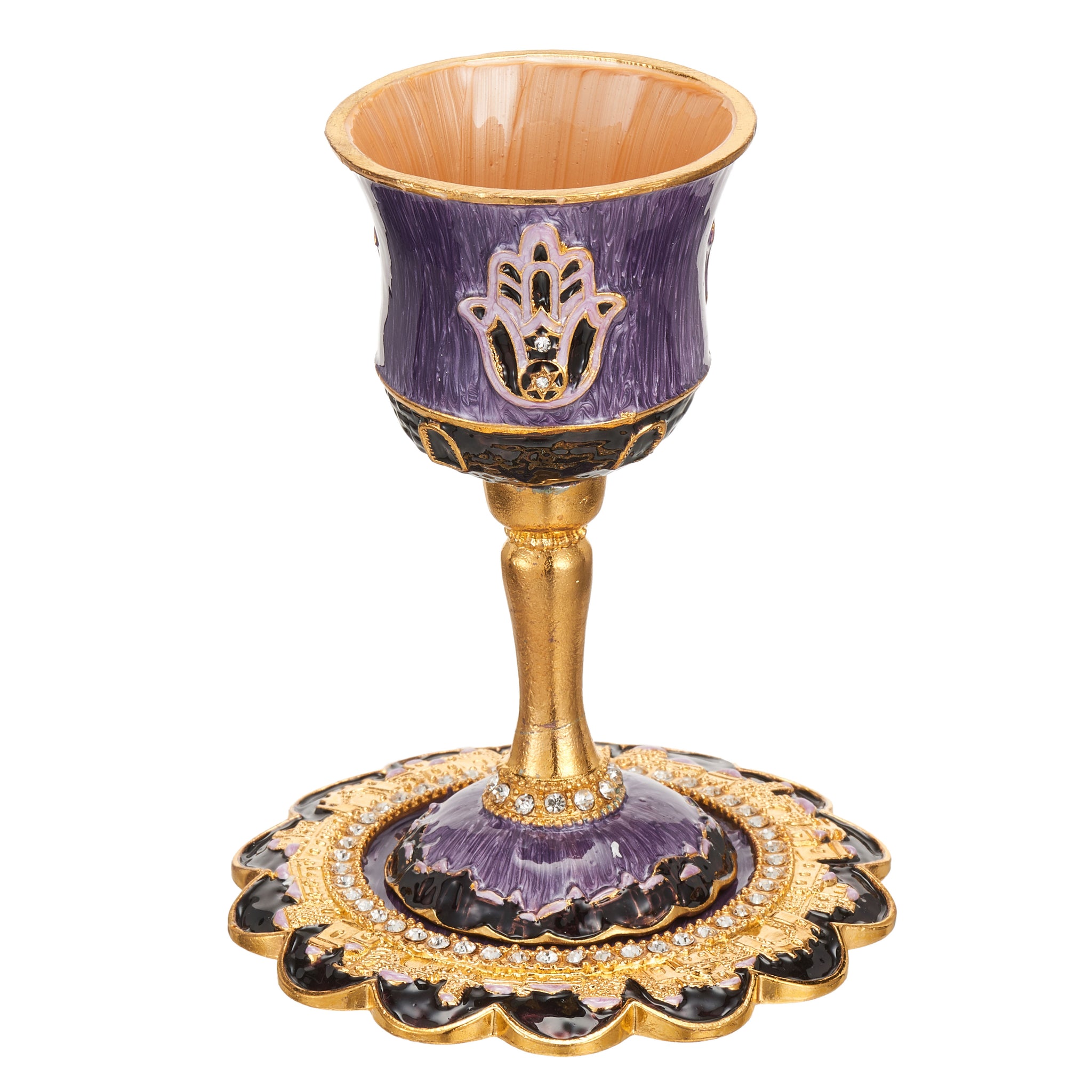 Kiddush Cup Set, Hamsa Design Purple
