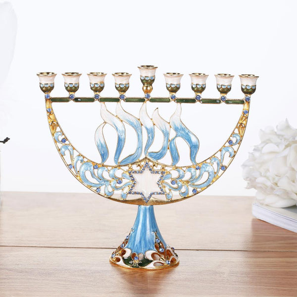Menorah with Star of David Hanukkah Design, Light Blue