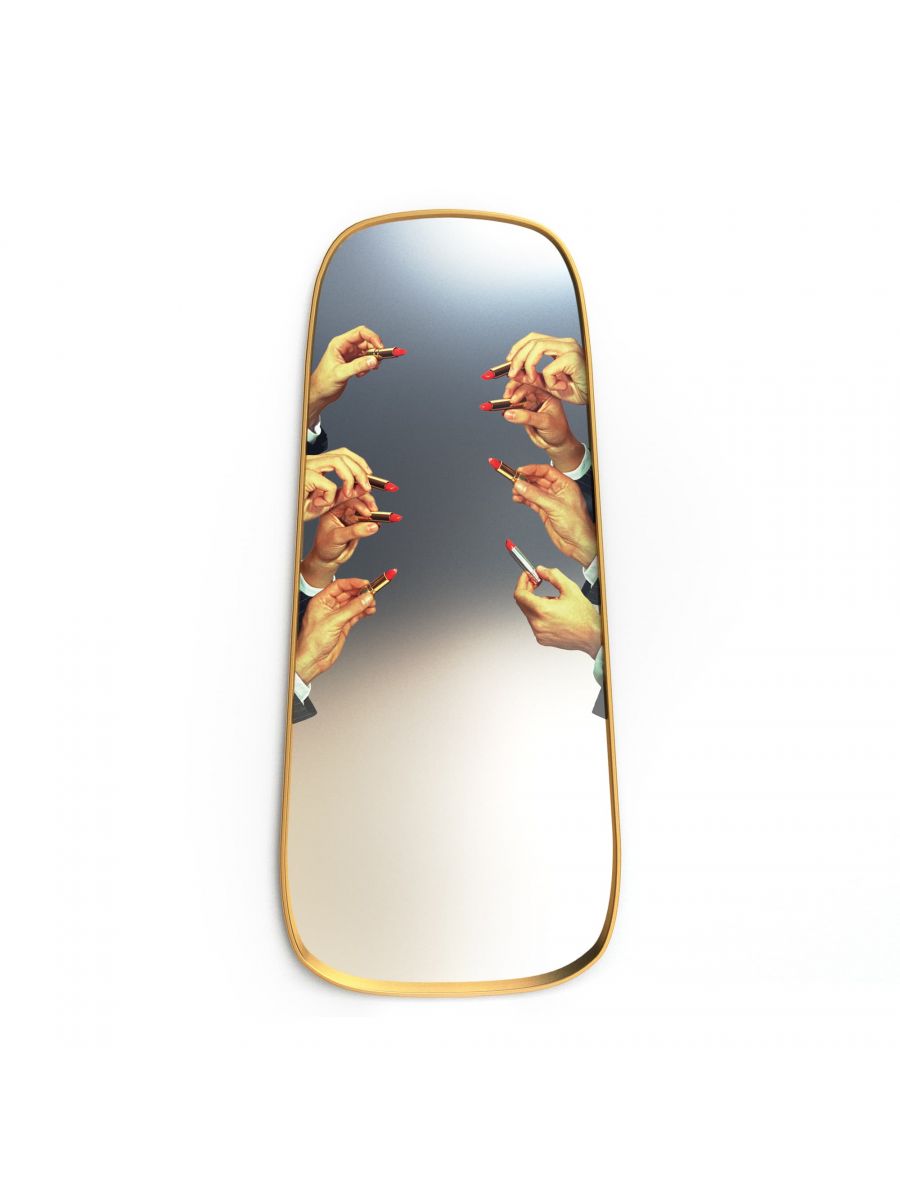 Seletti Oblong Mirror with Wooden Frame, Lipsticks