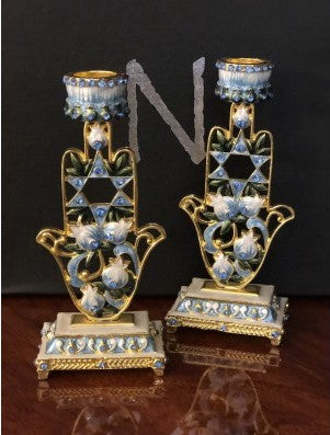 Candle Holder Hamsa Hand with Crystals, Set of 2