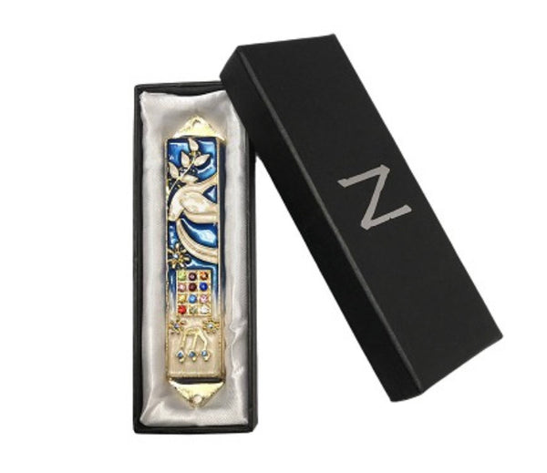 Mezuzah Blue with Colored Crystals