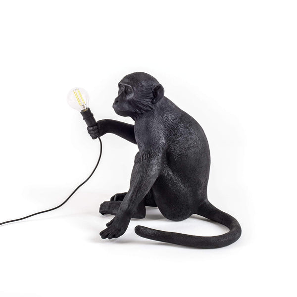 Monkey Sitting Indoor Lamp Black, Seletti