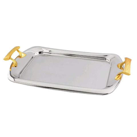 Rectangular Serving Tray with Gold Tone Handles