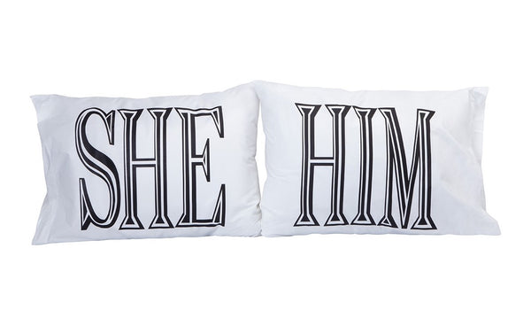 SHE HIM Pillow Case, Set of 2